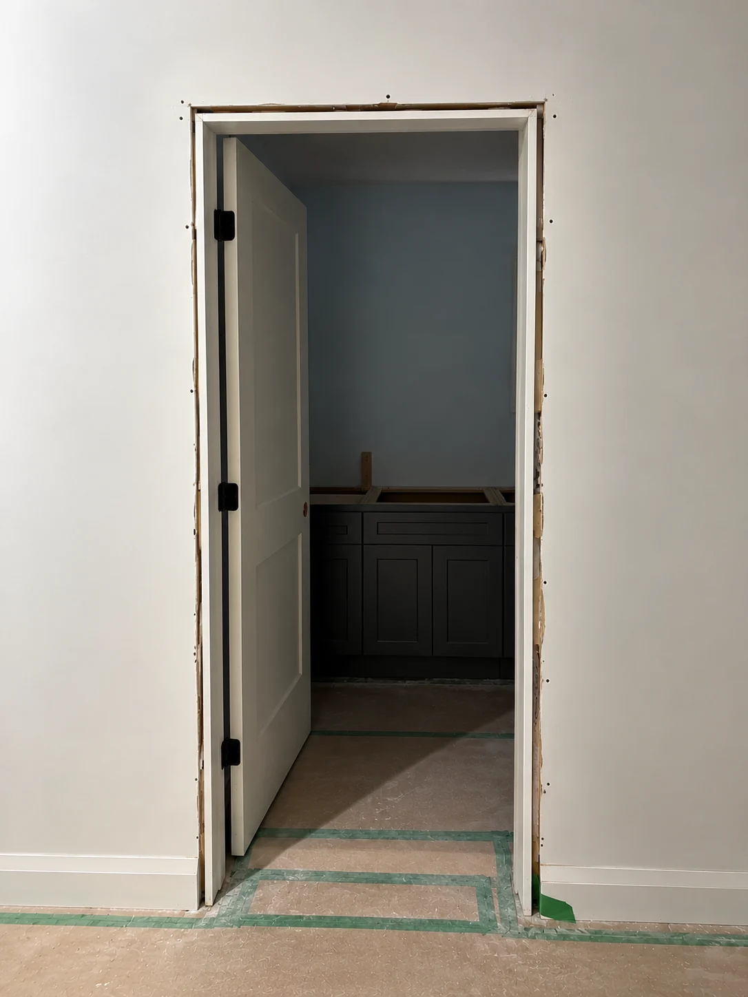Door frame before casing installation